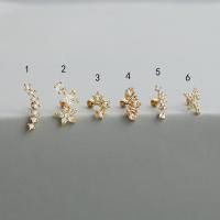 Messing piercing oorbel, met 316L roestvrij staal, plated, verschillende stijlen voor de keuze & micro pave zirconia, meer kleuren voor de keuze, 6mm,0.8mm, 2pC's/Lot, Verkocht door Lot