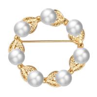 Fashion Broche Sieraden, Koper legering, met Plastic Pearl, plated, mode sieraden, goud, Verkocht door PC