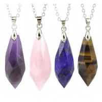 Gemstone Hängen Smycken, Ädelsten, Rhombus, plated, olika material för val & Unisex & fasetterad, fler färger för val, 33x12mm 18inch/45cm, Säljs av PC