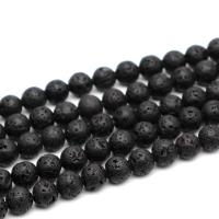 Natural Lava Beads Round DIY black Sold By Strand