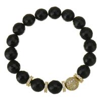 Gemstone Bracciali, ottone, with pietra preziosa, placcato color oro, Micro spianare cubic zirconia, nero, 10mm,10mm, Venduto per Appross. 7 pollice filo