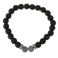 Gemstone Bracelets Brass with Gemstone gun black plated Unisex & micro pave cubic zirconia black 8mm 8mm Sold Per Approx 7 Inch Strand