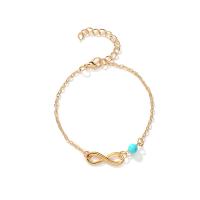 Bracelet de cheville en alliage de zinc, Turquoise bleu synthétique, Placage, pour femme, plus de couleurs à choisir, protéger l'environnement, sans nickel, plomb et cadmium, Vendu par 8.66 pouce brin