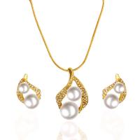 Zinklegering Sieraden Sets, Zinc Alloy, met Plastic Pearl, gold plated, 2 stuks & voor vrouw & met strass, wit, nikkel, lood en cadmium vrij, Per verkocht 16.14 inch Strand