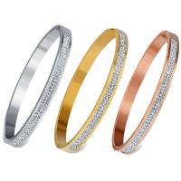 Rozsdamentes acél bangle, Stainless Steel, -val strasszos agyag egyengetni, galvanizált, divat ékszerek & a nő, több színt a választás, Belső átmérő:Kb 53x65mm, Által értékesített PC