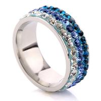 Anillo de dedo acero inoxidable del Rhinestone, con Arcilla analiar de diamantes de imitación AB, diverso tamaño para la opción & para mujer, multicolor, 8mm, tamaño:6-9, Vendido por UD