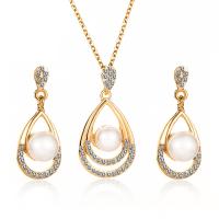 Zinklegering Sieraden Sets, oorbel & halsketting, Zinc Alloy, met Plastic Pearl, plated, mode sieraden & met strass, meer kleuren voor de keuze, 2pC's/Stel, Verkocht door Stel