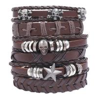 PU Leather Cord Bracelets Zinc Alloy bracelet with PU Leather plated 6 pieces & fashion jewelry & Unisex nickel lead & cadmium free 6CM 17-18CM 8-9CM 15.5CM 9.7CM Sold By Set