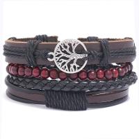 PU Leather Cord Bracelets Zinc Alloy bracelet with PU Leather plated 4 pieces & fashion jewelry & Unisex nickel lead & cadmium free 6CM 17-18CM 8-9CM 7.9CM 9.7CM Sold By Set