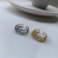 Messing Cuff fingerring, forgyldt, for kvinde & med rhinestone, flere farver til valg, 17mm, Solgt af PC