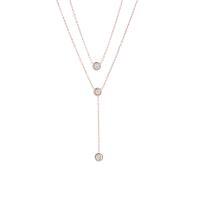 Colar de Multi camada da forma, Partículas de aço, with 1.96 inch extender chain, rosa real com banho de cor, para mulher & com strass & vários fios, 37.5cm,41cm, vendido por Strand