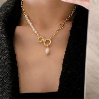 Freshwater Pearl Brass Chain Necklace, cobre, with Pérolas de água doce, joias de moda, branco, 43cm, vendido por Strand