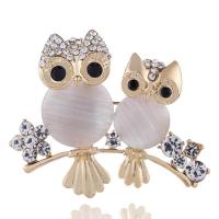 Zinc Alloy Brocher, Owl, forgyldt, mode smykker & Unisex & med rhinestone, nikkel, bly & cadmium fri, 42x50mm, 10pc'er/Lot, Solgt af Lot