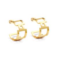 Roestvrij staal Stud Earrings, Plein, plated, mode sieraden & voor vrouw & hol, goud, 12.50x21mm, Verkocht door pair