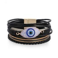 Evil Eye Biżuteria Bransoletka, Stop cynku, ze PU, biżuteria moda & wielowarstwowa, dostępnych więcej kolorów, bez zawartości niklu, ołowiu i kadmu, 19.4cm, sprzedane przez Strand