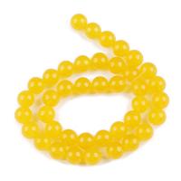 Natural Jade Beads Jade Yellow Round polished DIY yellow Sold By Strand