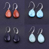 Natural Gemstone Earrings Brass with Natural Stone plated fashion jewelry & for woman Sold By Pair