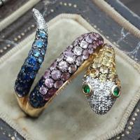 Zinc Alloy fingerring, Snake, forgyldt, forskellig størrelse for valg & Micro Pave cubic zirconia & for kvinde, flere farver til valg, 10pc'er/Lot, Solgt af Lot