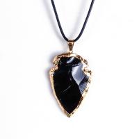 Natural Black Obsidian Pendants with Zinc Alloy irregular DIY black 30~50mm Sold By PC