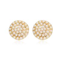 Zinklegering oorknoppen, Zinc Alloy, met Plastic Pearl, mode sieraden, goud, 16mm, Verkocht door pair