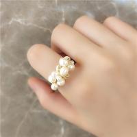 Katten Eye vinger Ring, Messing, met Plastic Pearl, mode sieraden, goud, Verkocht door PC