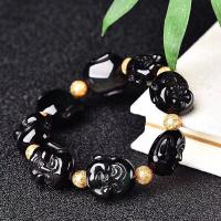 Gemstone Bracciali, Obsidian, gioielli di moda & unisex, nero, 19CM   20x18MM, Venduto da filo