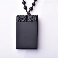 Schwarzer Obsidian Anhänger, Modeschmuck & DIY & unisex, schwarz, 56x36x10MM, verkauft von PC