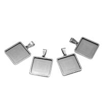 Roestvrij staal Tegenhanger Open terug instelling, Plein, silver plated, 26x23x3mm, Verkocht door PC