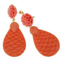 Boucle d'oreille strass, argile, avec résine & alliage de zinc, larme, pour femme, orange rougeâtre, 68mm,30x50mm, Vendu par paire