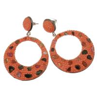 Pendientes de Diamantes de Imitación, Arcilla analiar de diamantes de imitación AB, con aleación de zinc, para mujer & hueco, naranja rojizo, 60mm,40x44mm, Vendido por Par