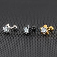 Titanium Staal Stud Earring, met Cubic Zirconia, plated, mode sieraden & uniseks, meer kleuren voor de keuze, 1.20x6x7mm, Verkocht door PC