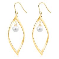 Titanium Steel Drop Earring with Cubic Zirconia & Plastic Pearl plated fashion jewelry & for woman 50mm Sold By PC