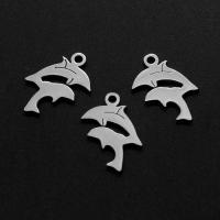 Rustfrit stål Animal Pendler, Stainless Steel, Dolphin, sølvfarvet forgyldt, 13x16x1mm, Solgt af PC