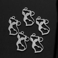 Roestvrij staal Animal Hangers, Kat, silver plated, 18x12x1mm, Verkocht door PC