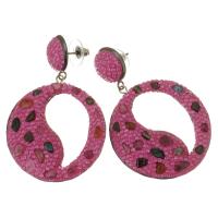 Rhinestone Earring Rhinestone Clay Pave with Zinc Alloy for woman & hollow rose pink 57mm Sold By Pair