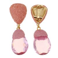 Rhinestone Earring Rhinestone Clay Pave with Crystal & Zinc Alloy for woman rose pink 56mm Sold By Pair