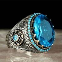 Bague en alliage de zinc, avec turquoise, normes différentes pour le choix & pour femme & avec strass, bleu, 21mm, 10PC/lot, Vendu par lot