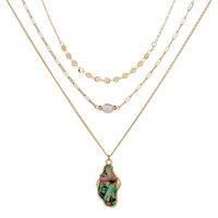 Multi Layer Necklace Zinc Alloy with Abalone Shell & Plastic Pearl plated fashion jewelry gold Sold By Strand