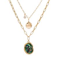 Mode Multi laag ketting, Zinc Alloy, met Abalone Schelp & Plastic Pearl, plated, mode sieraden, goud, Verkocht door Strand