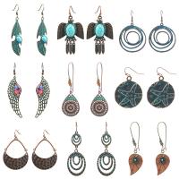 Zinc Alloy Oorbel Set, oorbel, met Synthetische Turquoise & Hout, plated, mode sieraden, meer kleuren voor de keuze, 9paren/Stel, Verkocht door Stel