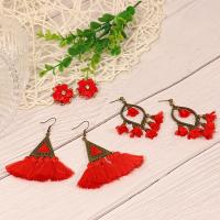 Fashion Fringe Earrings Zinc Alloy with Caddice & Gauze & Wood & Plastic fashion jewelry Sold By Pair