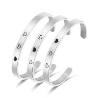 Titanium Steel Σφαλιάρα Bangle, με την καρδιά μοτίβο & ρυθμιζόμενο & διαφορετικά στυλ για την επιλογή & για τη γυναίκα, αρχικό χρώμα, 6mm, 60mm, Sold Με PC