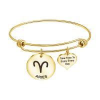 Bracelet en acier inoxydable, 12 Signes du Zodiaque, Placage, styles différents pour le choix & pour femme, 22mm, 15x14.5mm, 63mm, 1.5mm, Diamètre intérieur:Environ 60mm, Vendu par PC