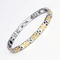 Bracelet santé magnétique thérapie, acier inoxydable, avec Germanium (Germanium), Trèfle à quatre feuilles, Placage, différents matériaux pour le choix & pour femme, plus de couleurs à choisir, 215x6x3mm, Vendu par Environ 8.4 pouce brin