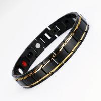 Bracelet santé magnétique thérapie, acier inoxydable, Placage, avec Magnetite & styles différents pour le choix & pour homme, 220x7x3mm, 12mm, Vendu par Environ 8.6 pouce brin