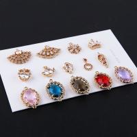 Cubic Zirconia (CZ) Brass Hängen, Mässing, med Cubic Zirconia, guldfärg pläterade, DIY & olika stilar för val, fler färger för val, nickel, bly och kadmium gratis, 12x17mm, 10PC/Bag, Säljs av Bag