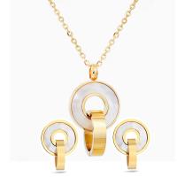 Roestvrij staal sieraden sets, oorbel & halsketting, met White Shell, Donut, gold plated, 2 stuks & ovale keten & voor vrouw, 18x14mm, 33x20mm, Lengte Ca 17.7 inch, Verkocht door Stel