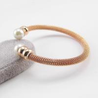 Rostfritt stål Armring, ROSTFRITT STÅL, med Plast Pearl, plated, Unisex & justerbar, fler färger för val, 10mm, Innerdiameter:Ca 62mm, Säljs av PC