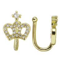 ottone Clip orecchino, placcato color oro, Micro spianare cubic zirconia & per la donna, 9.5x13x9mm, 10Pairspaio/lotto, Venduto da lotto