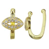 laiton Clip boucle d’oreille, Placage de couleur d'or, pavé de micro zircon & pour femme, 10x15x10mm, 10pairescouple/lot, Vendu par lot